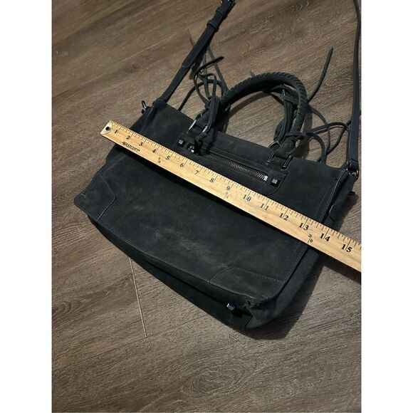 Rebecca Minkoff Grey Handbag Suede Leather Zipper Medium Crossbody Strap Fringe - Picture 15 of 16